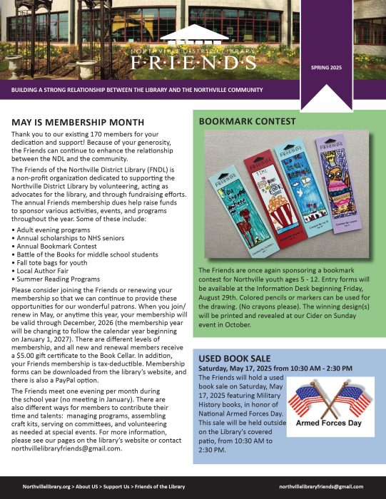 Friend's of Northville District Library Spring 2025 Newsletter.