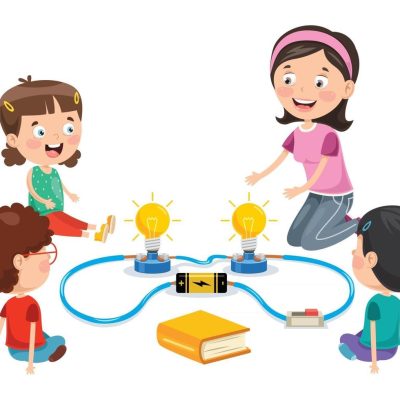 Kids discovering electric art with the Sloan Museum of Discovery.