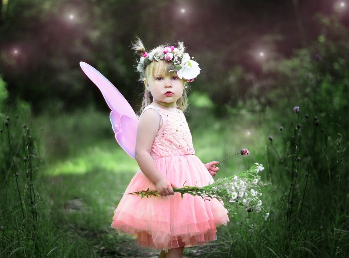 Toddler dressed in a fairy costume.