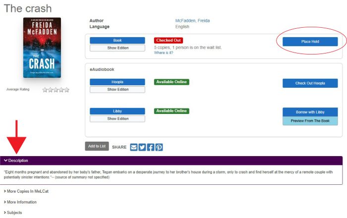 Image of catalog place a hold and more.